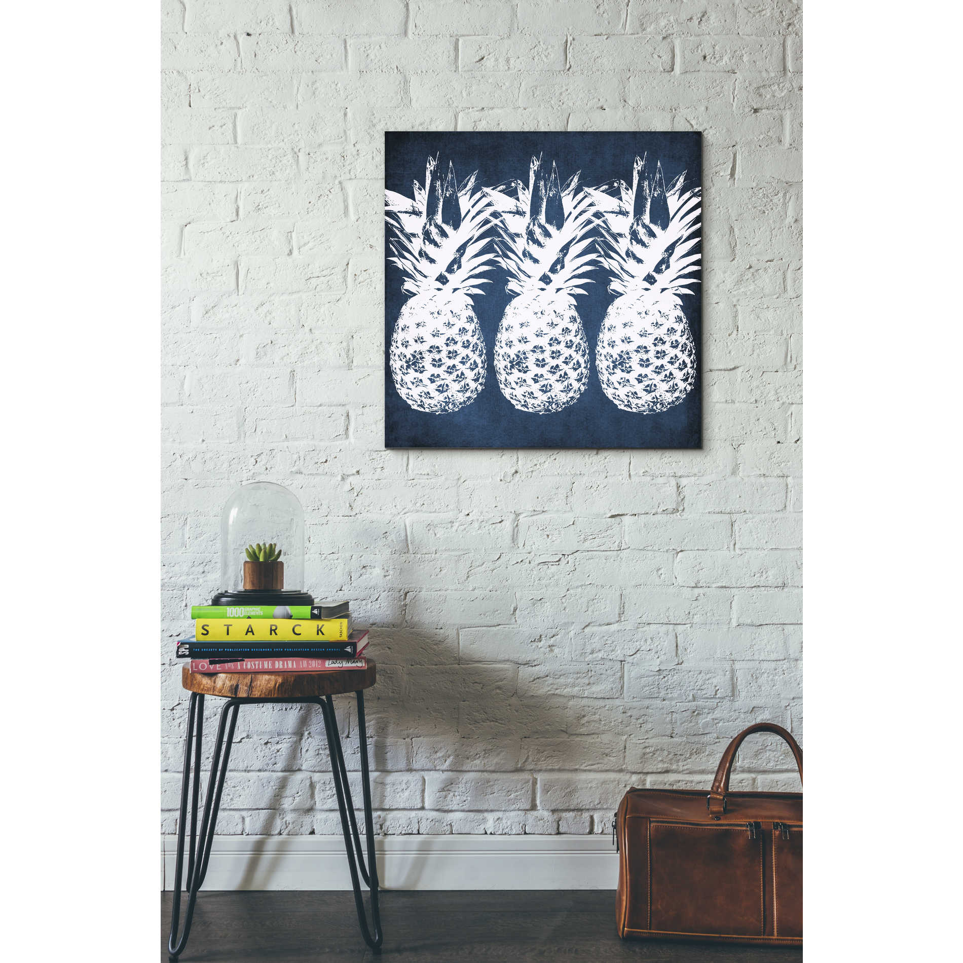 'Indigo Pineapple' by Linda Woods, Canvas Wall Art,26 x 26