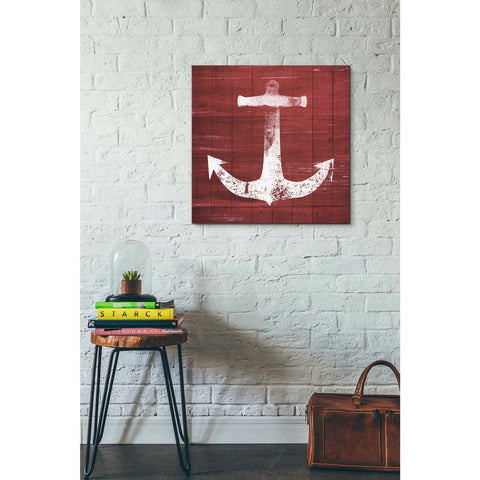 Image of 'Red and White Anchor' by Linda Woods, Canvas Wall Art,26 x 26