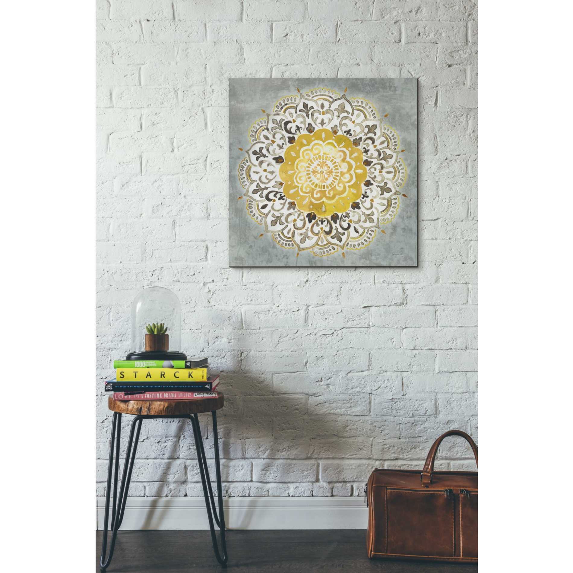 'Mandala Delight IV Yellow Grey' by Danhui Nai, Canvas Wall Art,26 x 26