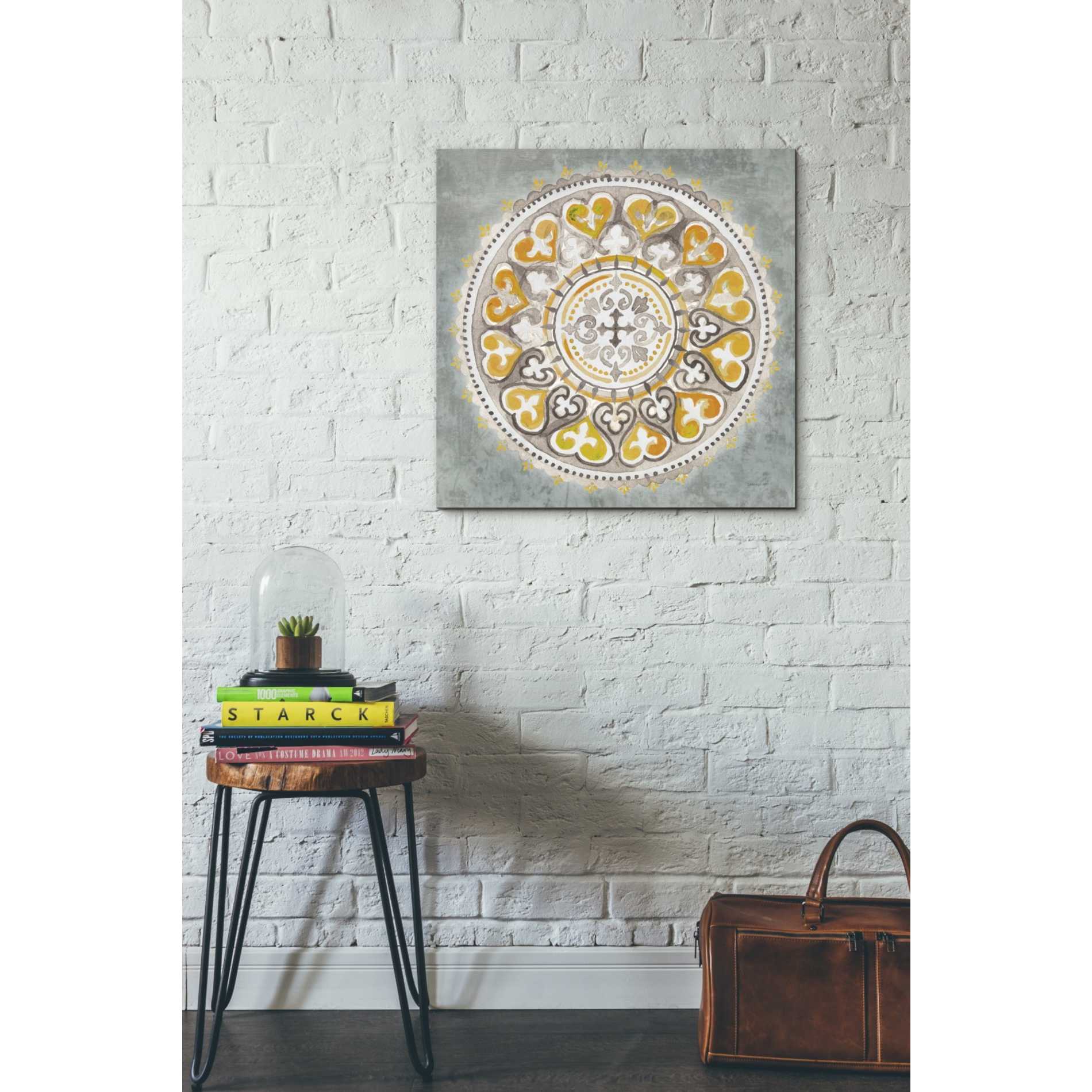 'Mandala Delight Yellow Grey III' by Danhui Nai, Canvas Wall Art,26 x 26