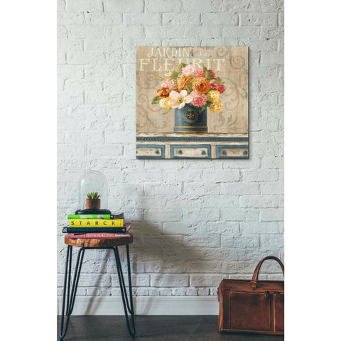 Image of 'Tulips in Teal and Gold Hatbox' by Danhui Nai, Canvas Wall Art,26 x 26