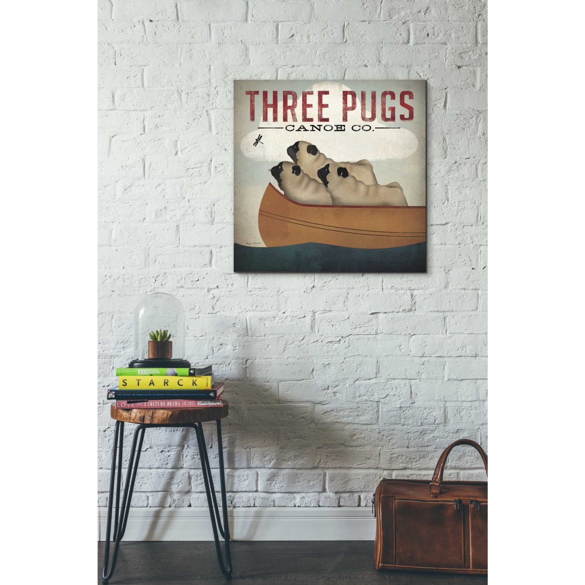 'Three Pugs in a Canoe v' by Ryan Fowler, Canvas Wall Art,26 x 26