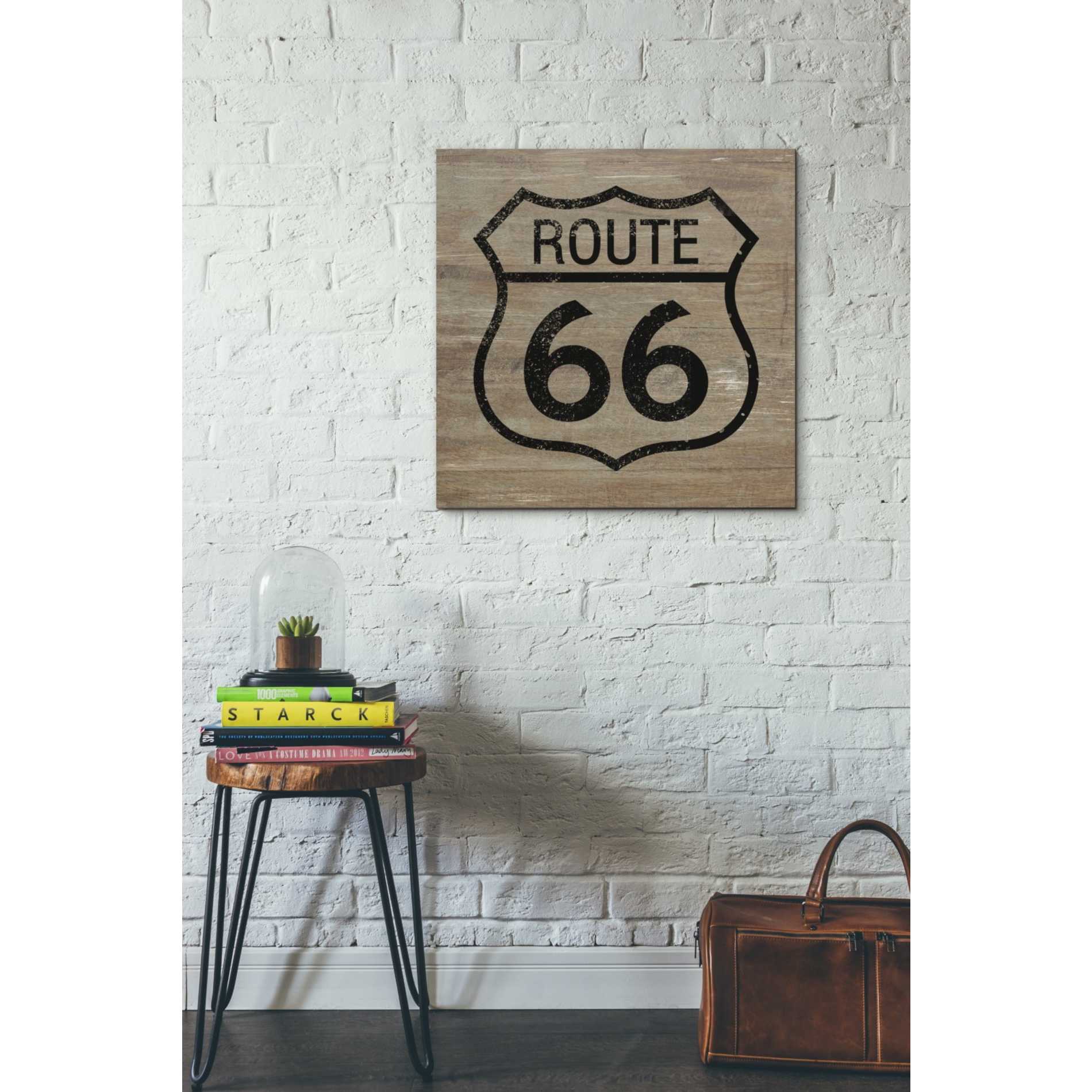 'Route 66 Black On Wood' by Linda Woods, Canvas Wall Art,26 x 26