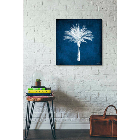 Image of 'Single Indigo And White Palm Tree' by Linda Woods, Canvas Wall Art,26 x 26