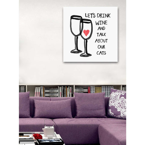 Image of 'Wine And Cats' by Linda Woods, Canvas Wall Art,26 x 26
