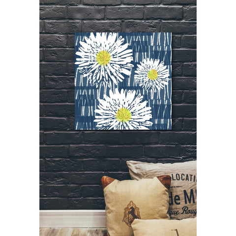 Image of 'White Flowers on Blue' by Linda Woods, Canvas Wall Art,26 x 26