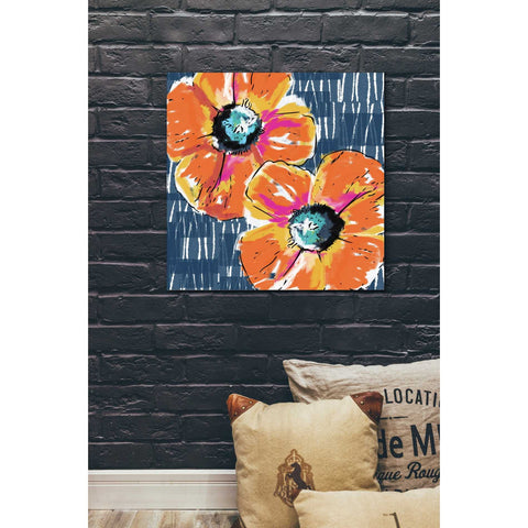 Image of 'Orange Poppies on Blue' by Linda Woods, Canvas Wall Art,26 x 26
