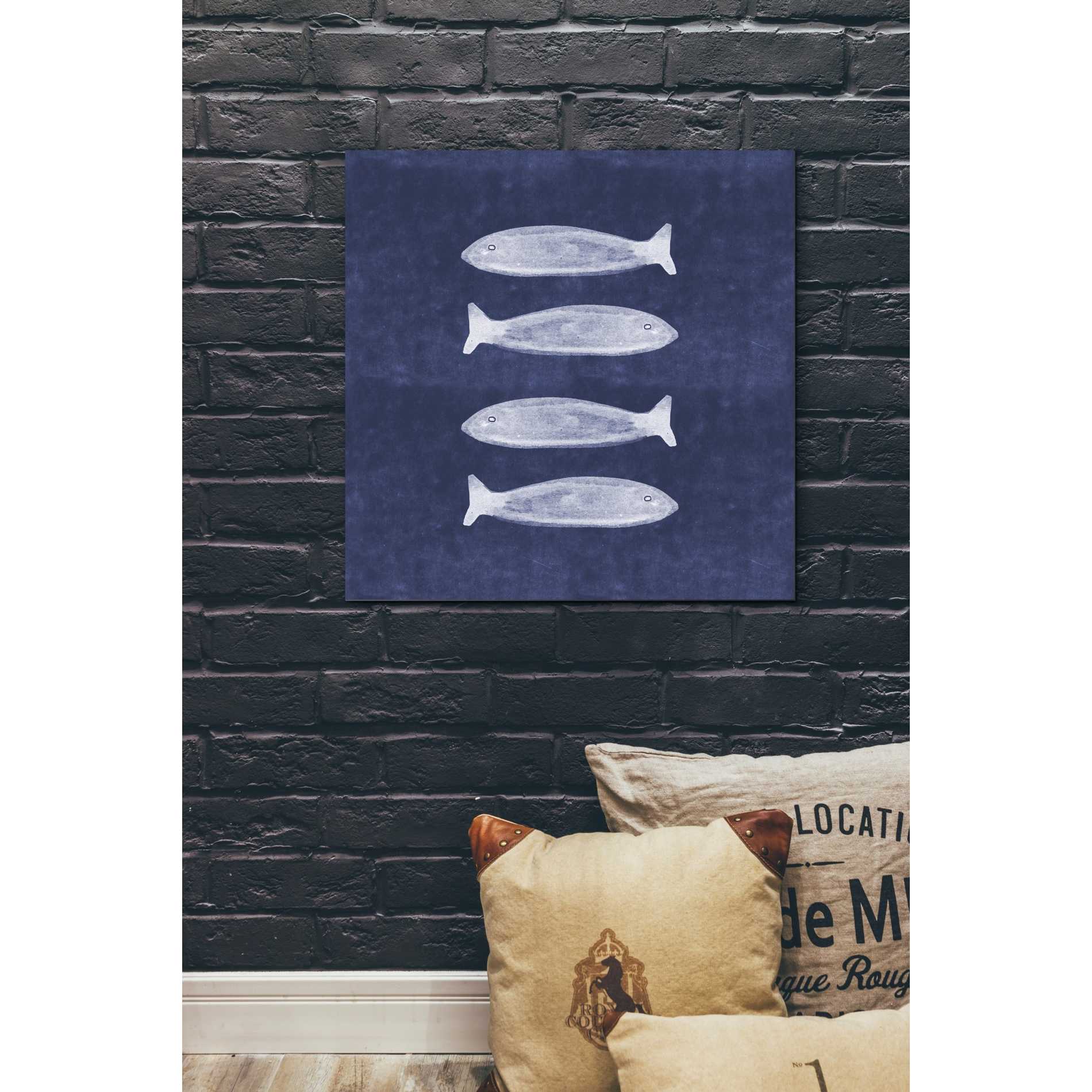 'Indigo Fish' by Linda Woods, Canvas Wall Art,26 x 26