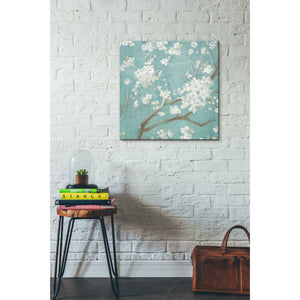 'White Cherry Blossom I on Blue' by Danhui Nai, Canvas Wall Art,26 x 26