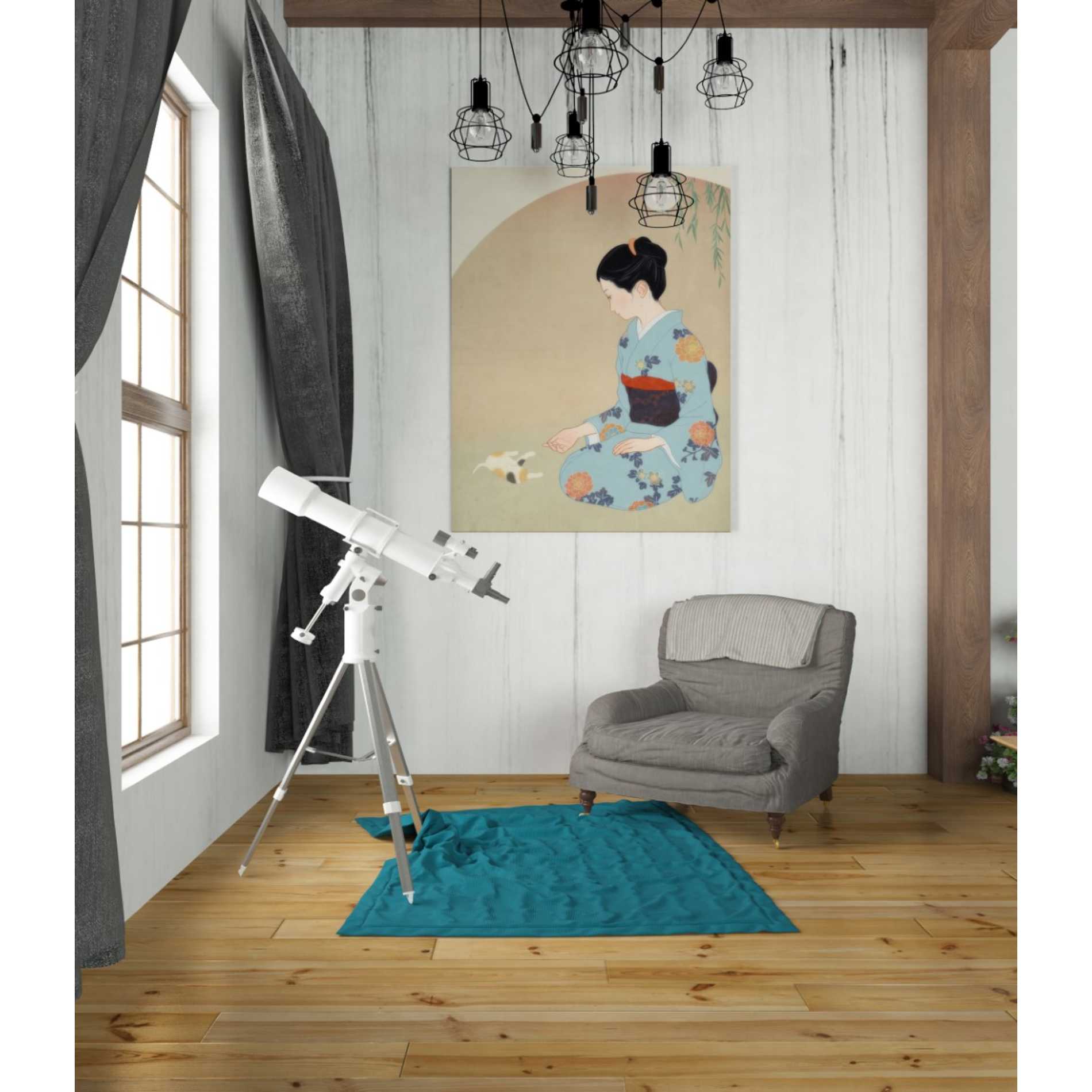 'Cat And Woman' by Sai Tamiya, Canvas Wall Art,26 x 34