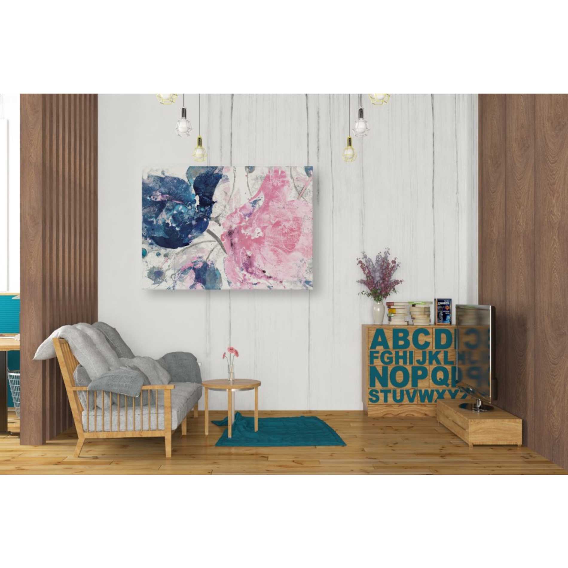 'Fireworks Abstract Navy Blue Flower Crop' by Albena Hristova, Canvas Wall Art,34 x 26