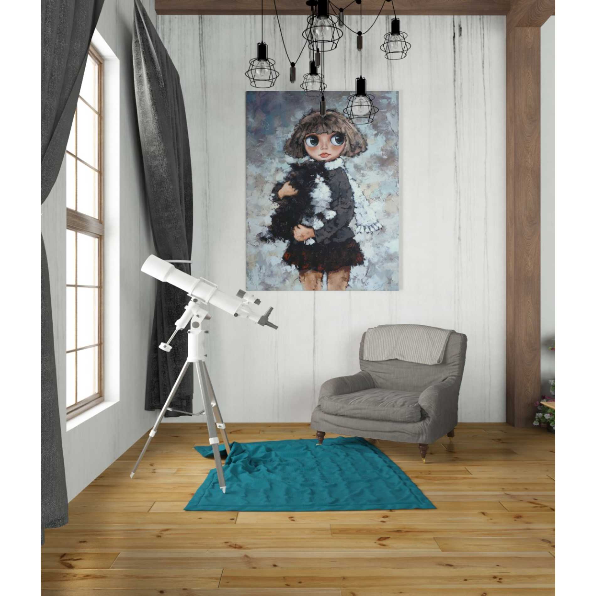 'Girl With Cat' by Alexander Gunin, Canvas Wall Art,26 x 34