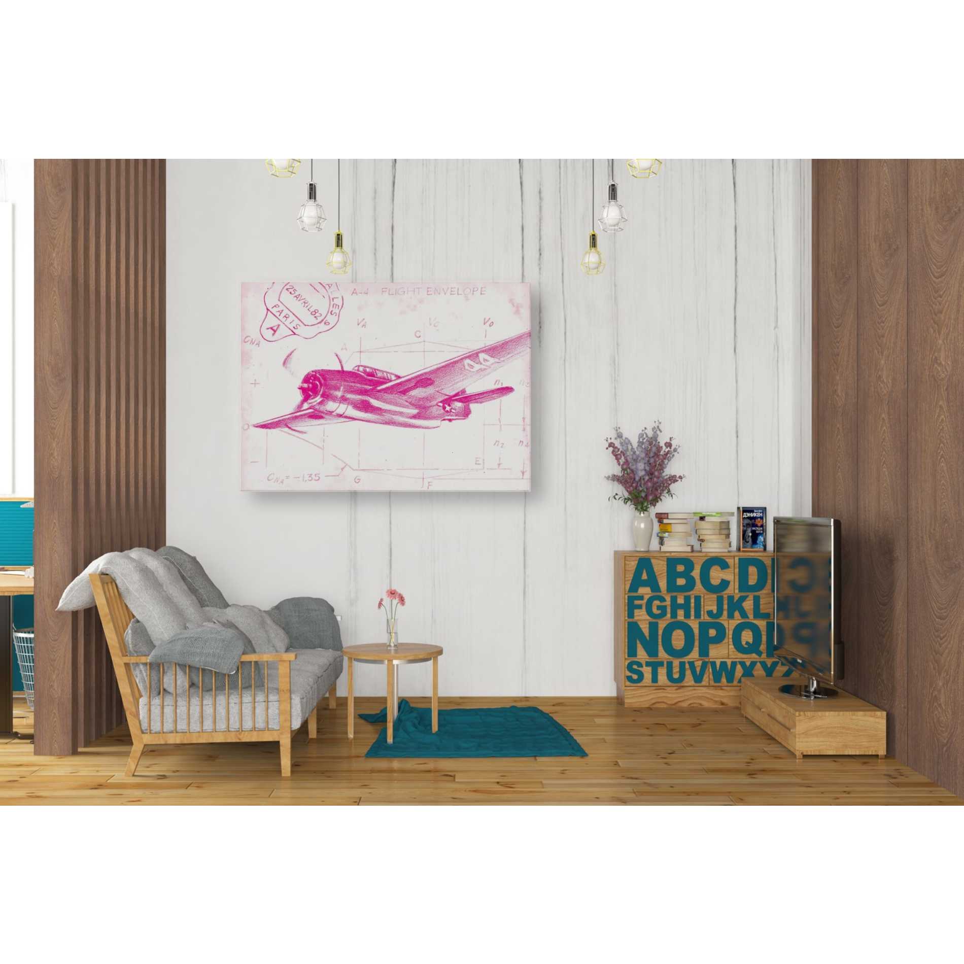 'Flight Schematic II in Pink' by Ethan Harper Canvas Wall Art,34 x 26
