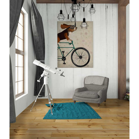 Image of 'Basset Hound on Bicycle' by Fab Funky Giclee Canvas Wall Art