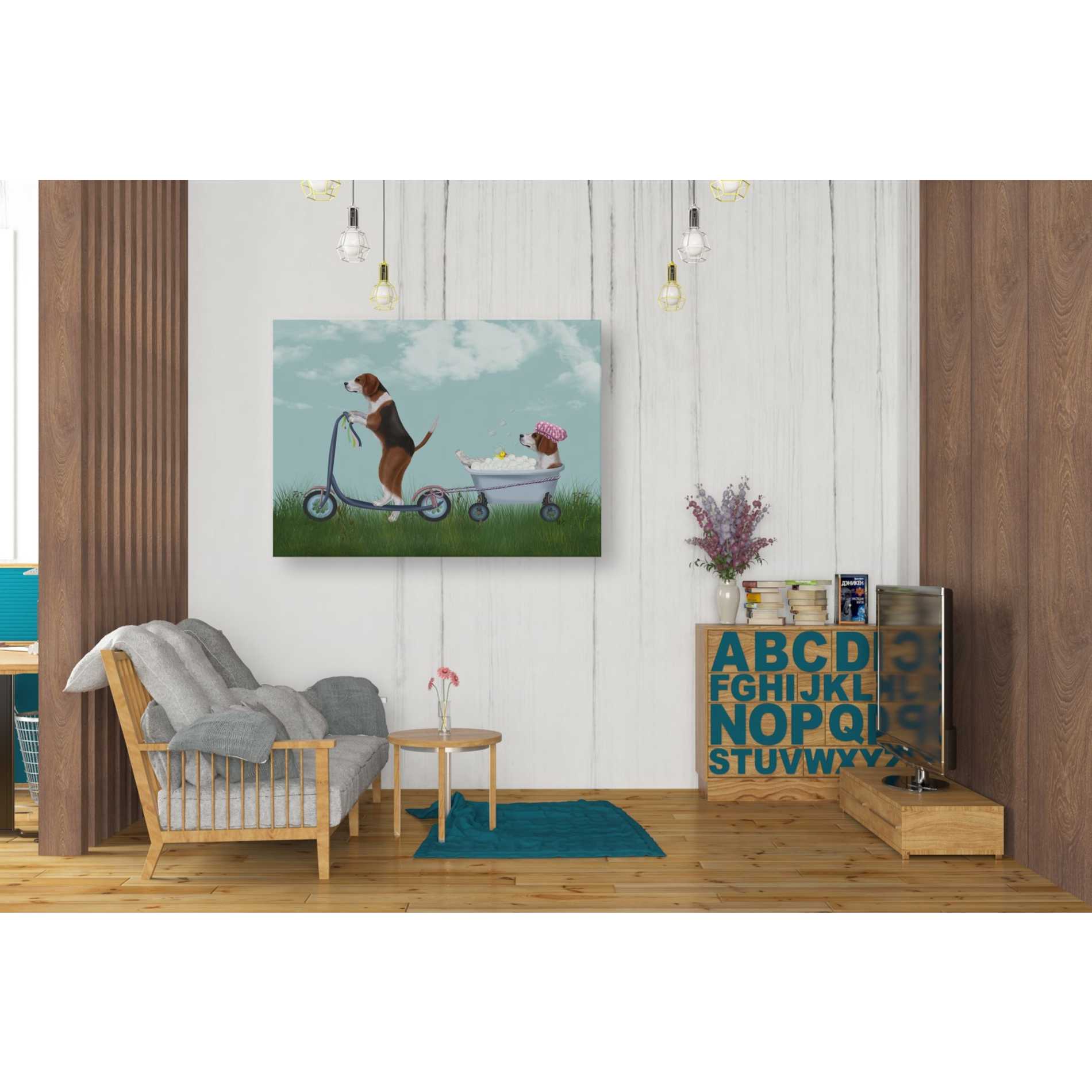 'Beagle Scooter' by Fab Funky Giclee Canvas Wall Art