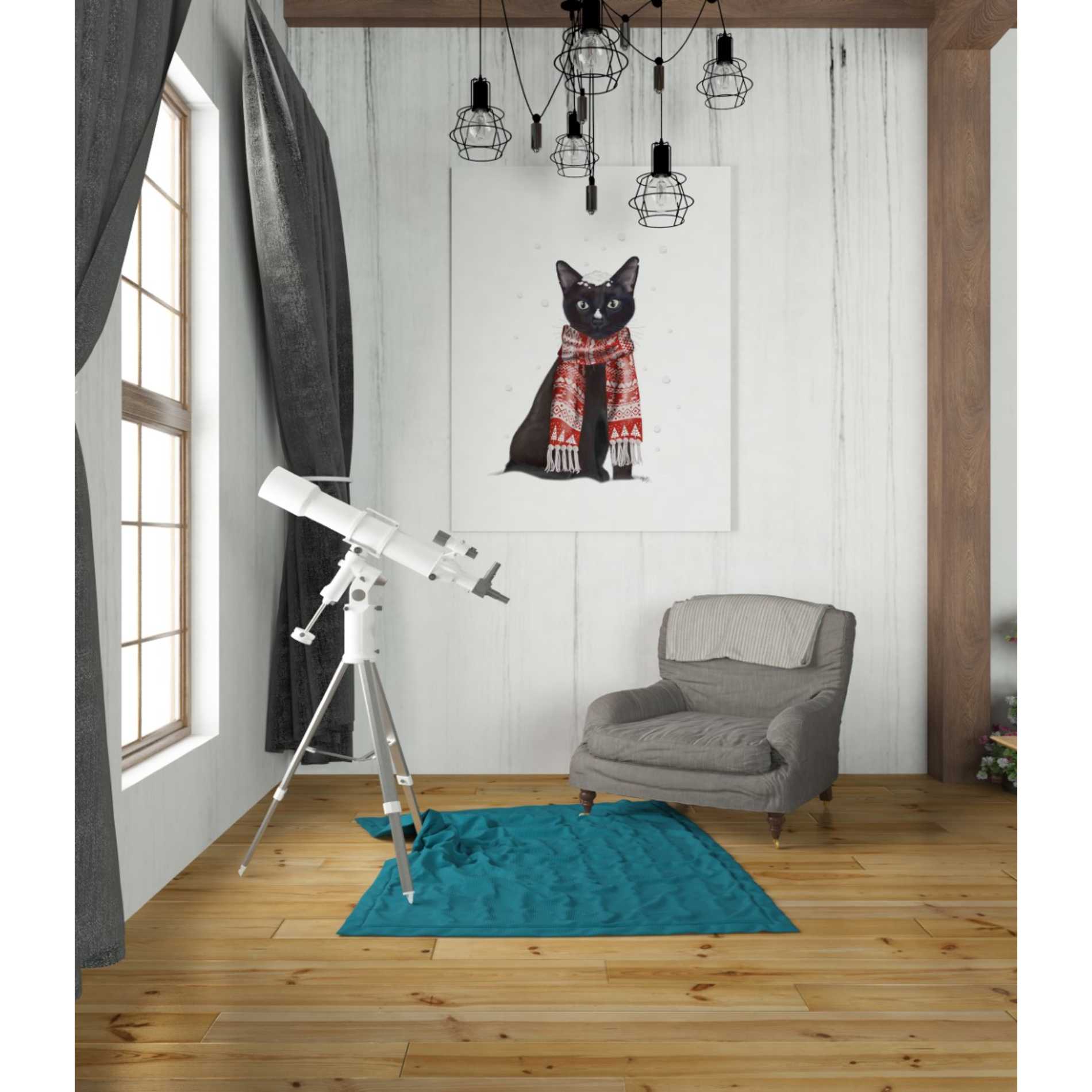 'Black Cat, Red Scarf' by Fab Funky Giclee Canvas Wall Art