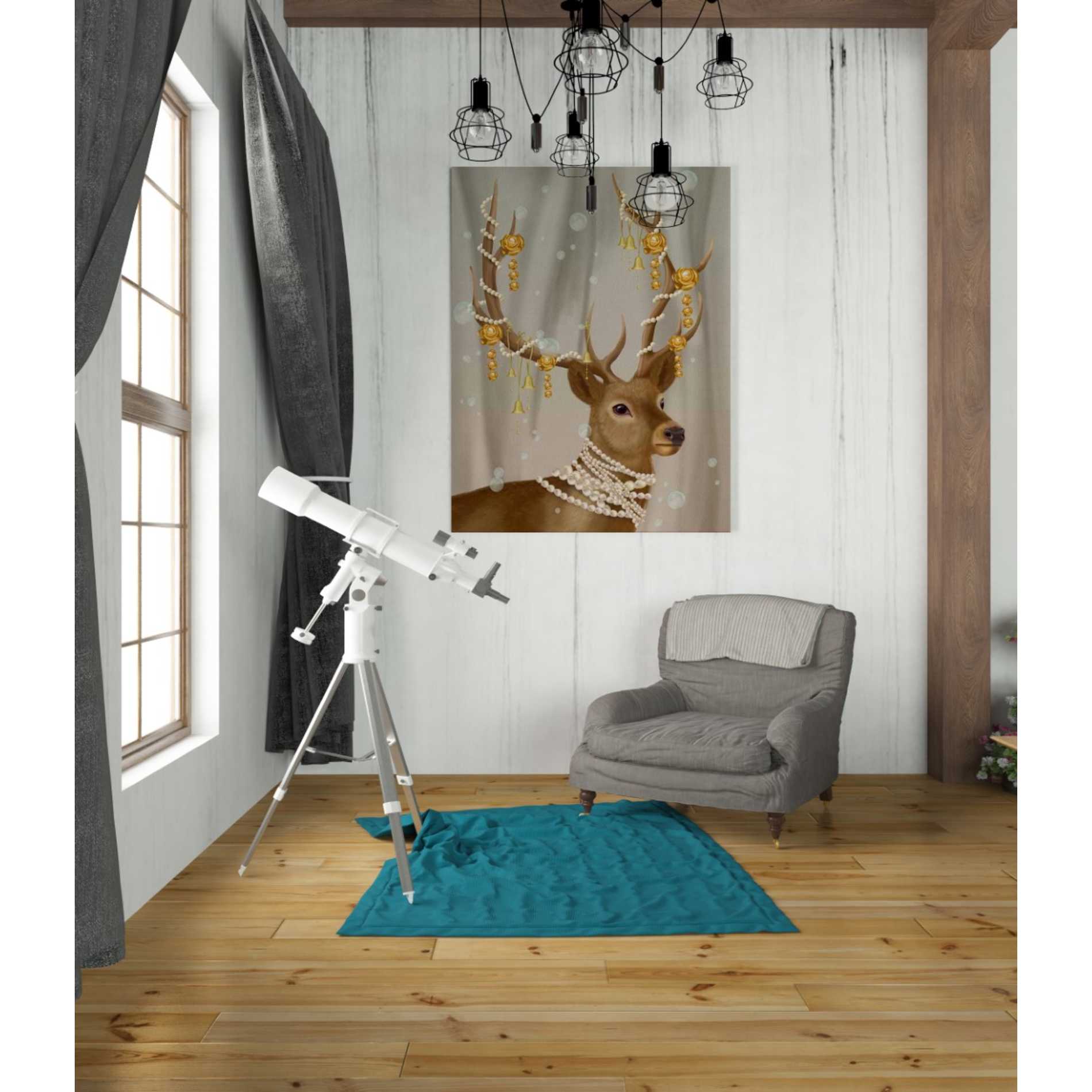 'Deer with Gold Bells' by Fab Funky Giclee Canvas Wall Art