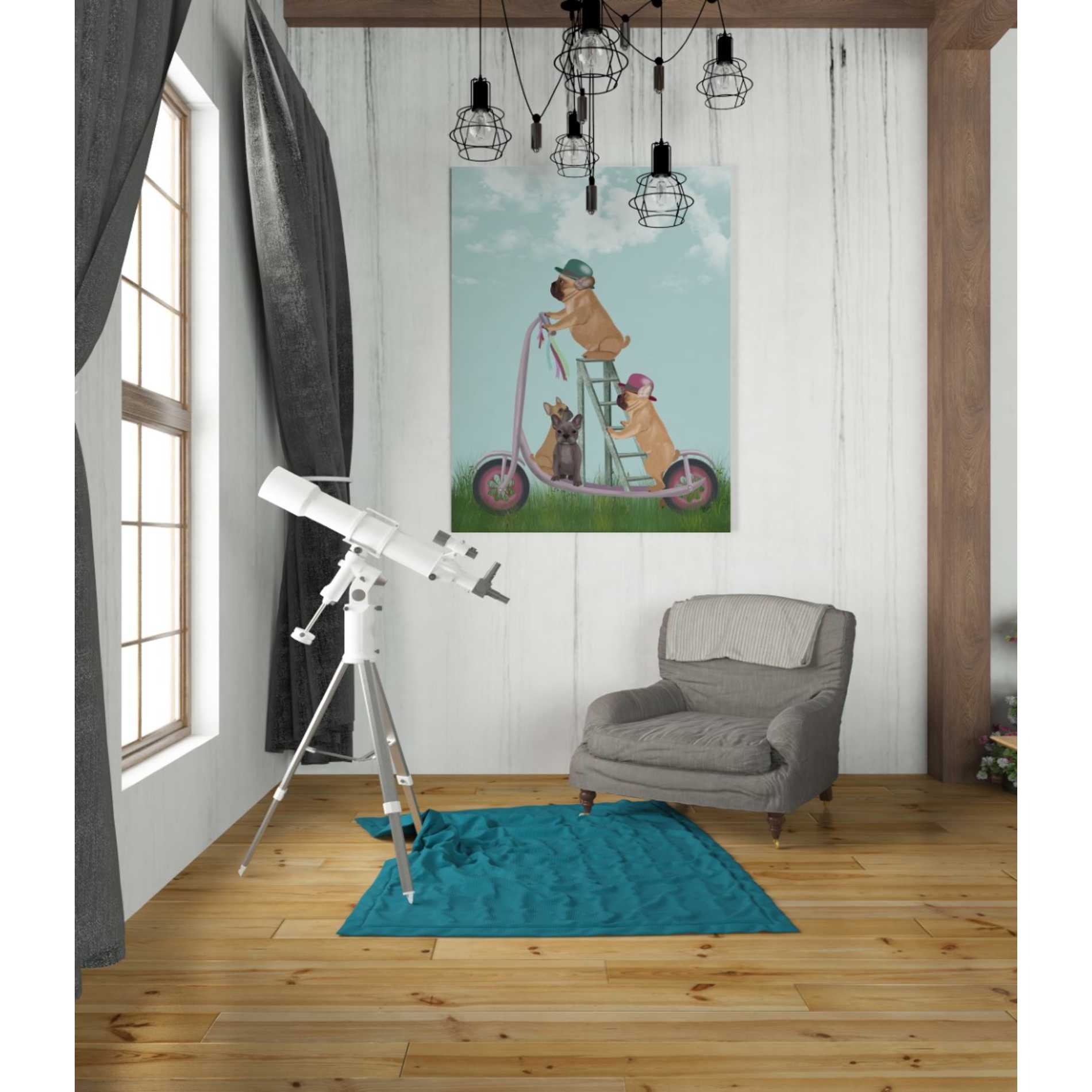 'French Bulldog Scooter' by Fab Funky Giclee Canvas Wall Art