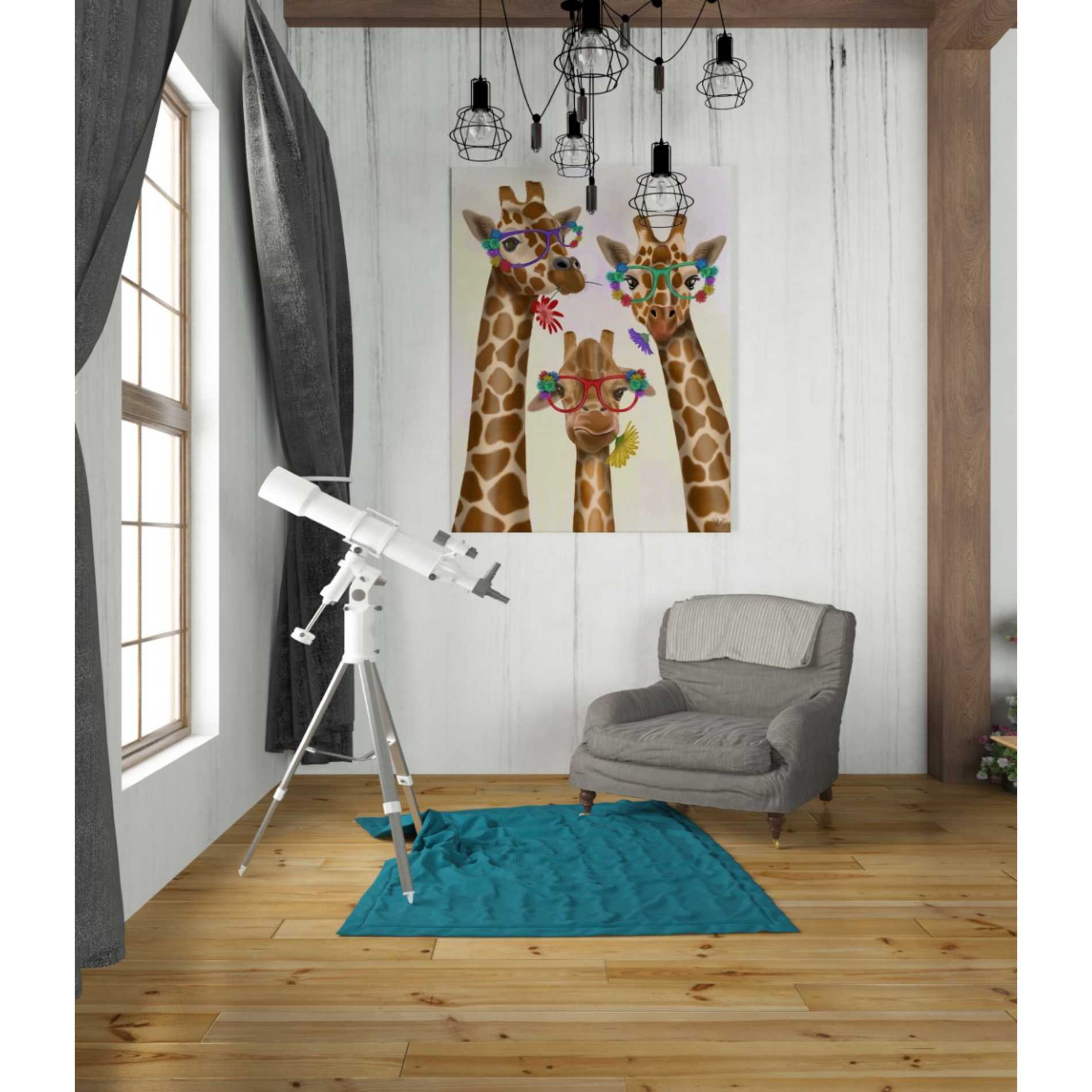 'Giraffe and Flower Glasses, Trio' by Fab Funky Canvas Wall Art,26 x 34