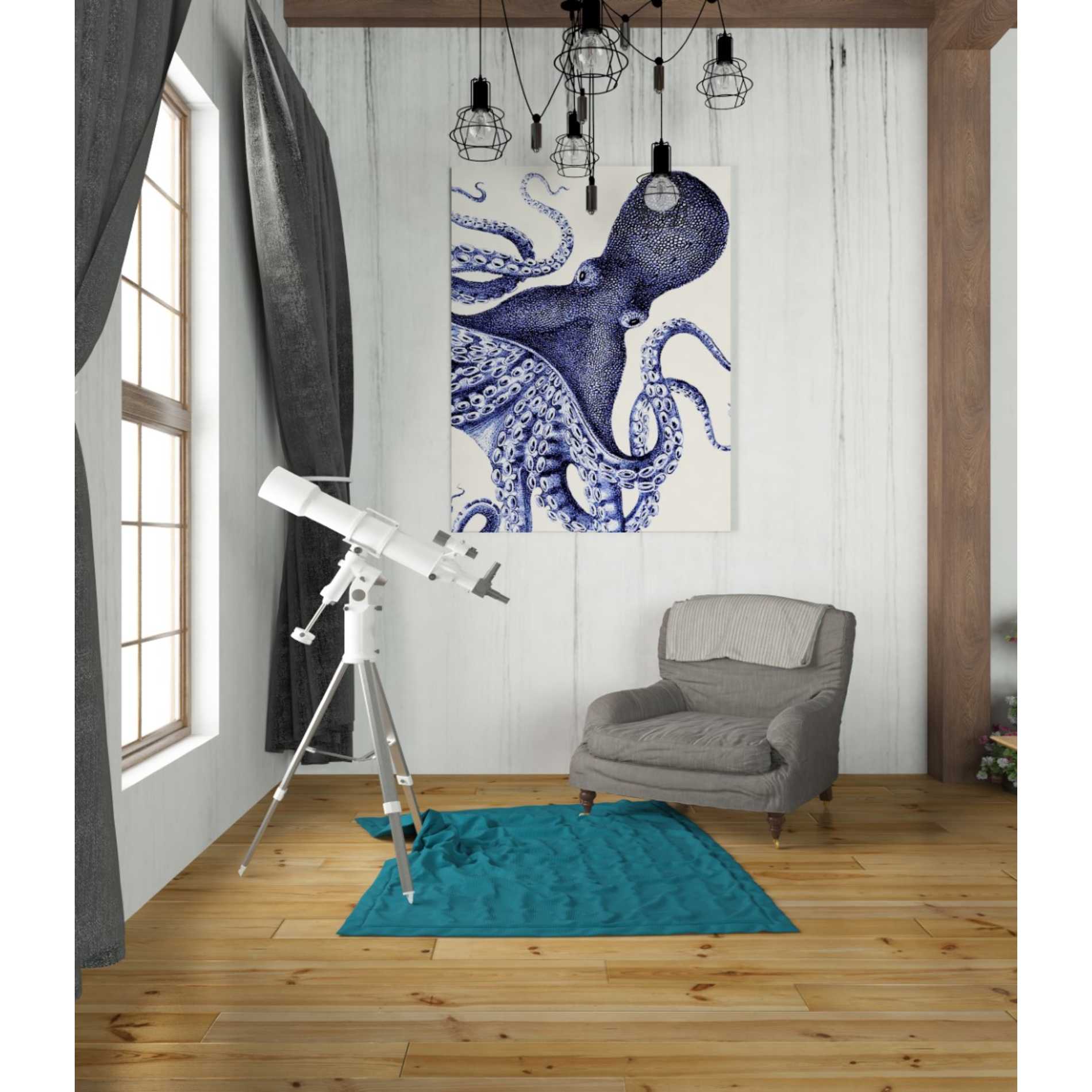 'Landscape Blue Octopus' by Fab Funky Giclee Canvas Wall Art