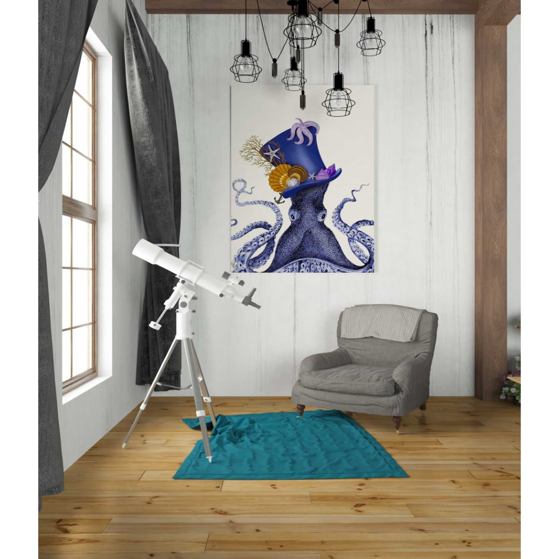 'Octopus Nautical Hat' by Fab Funky Giclee Canvas Wall Art