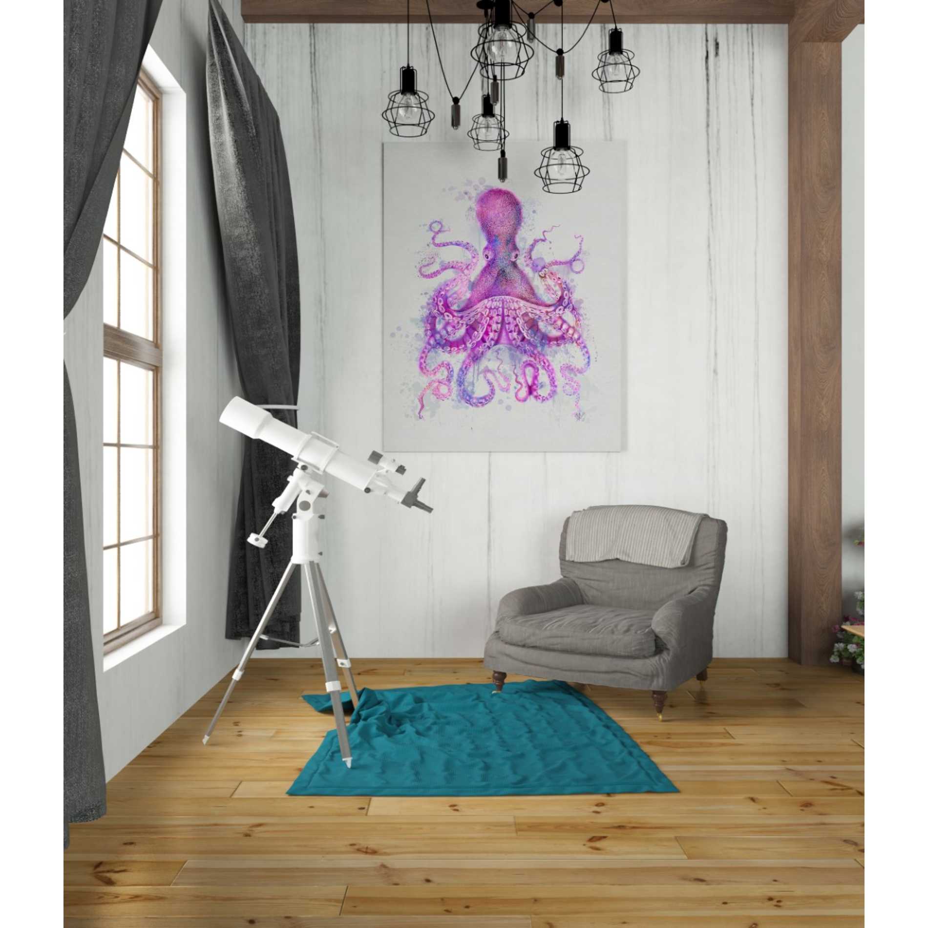 'Octopus Rainbow Splash Pink' by Fab Funky Giclee Canvas Wall Art