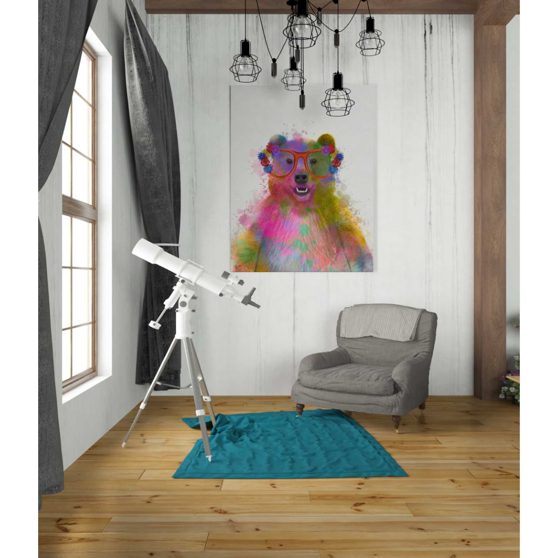 'Rainbow Splash Bear' by Fab Funky Giclee Canvas Wall Art