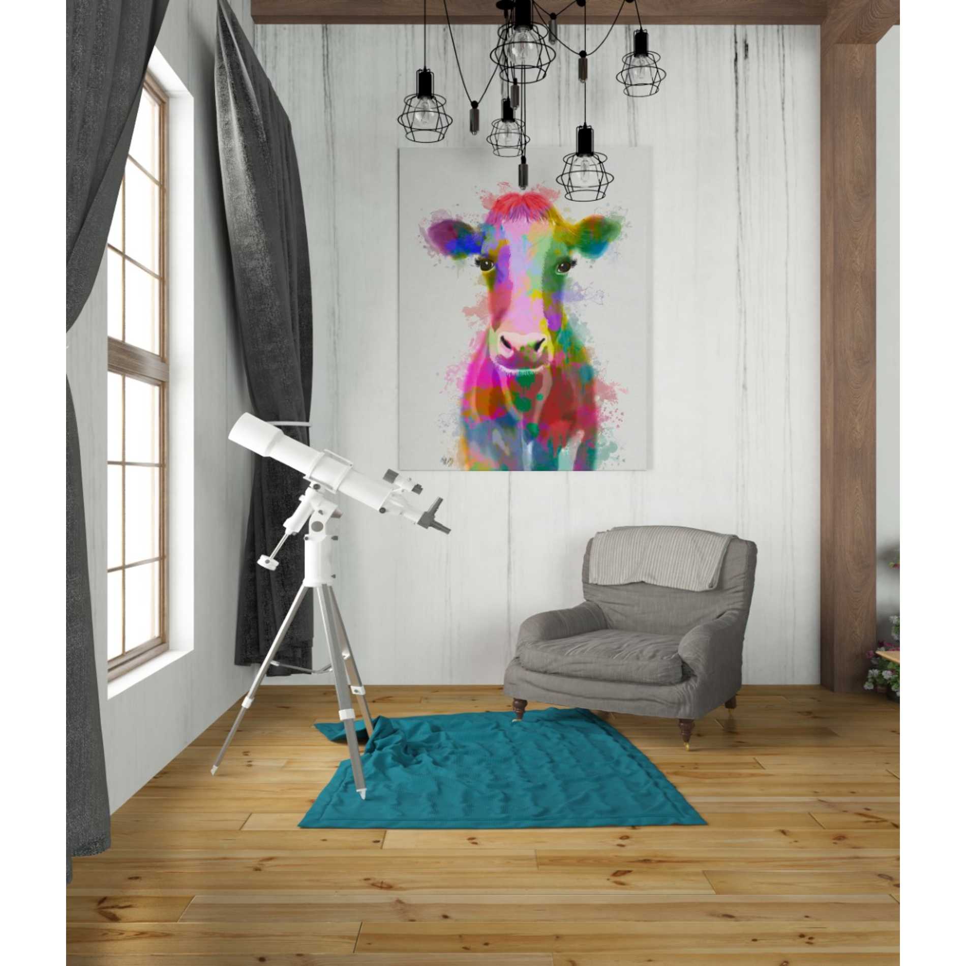 'Rainbow Splash Cow' by Fab Funky Giclee Canvas Wall Art