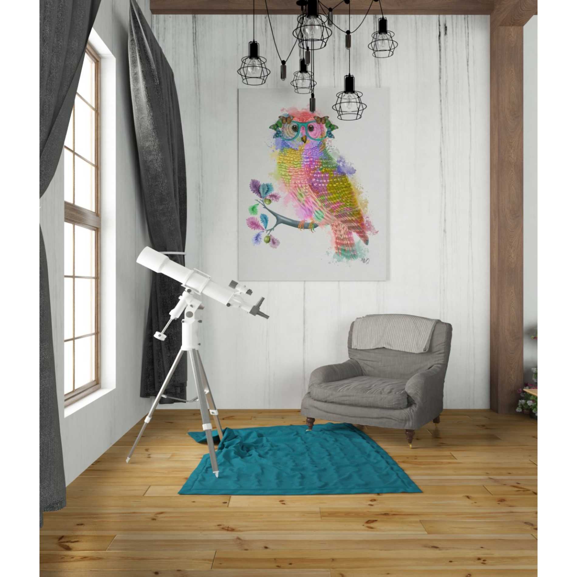 'Rainbow Splash Owl' by Fab Funky Giclee Canvas Wall Art