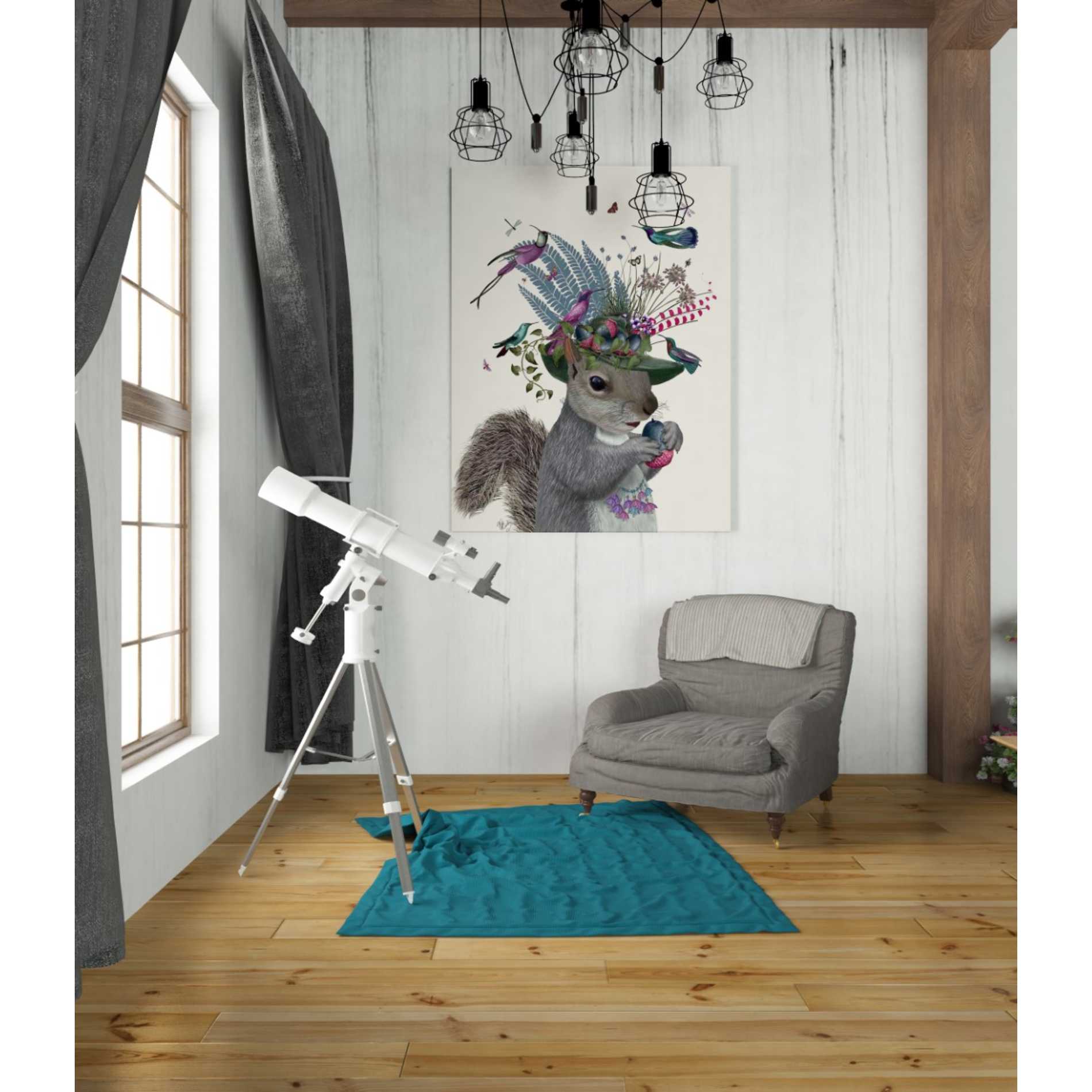 'Squirrel Birdkeeper and Blue Acorns' by Fab Funky Giclee Canvas Wall Art