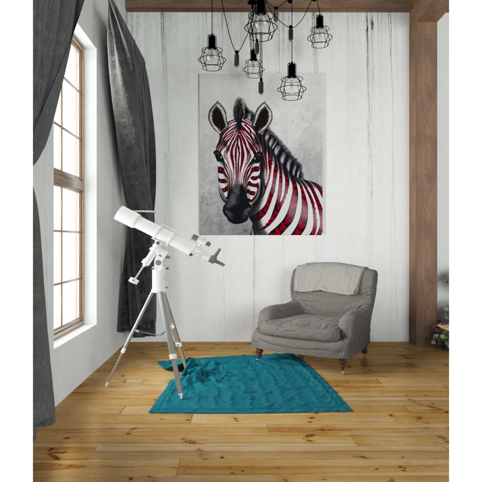 'Zebra, Red Love Hearts' by Fab Funky Giclee Canvas Wall Art