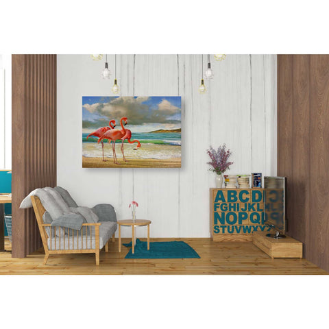 Image of 'Beach Scene Flamingos' by Chris Vest, Giclee Canvas Wall Art