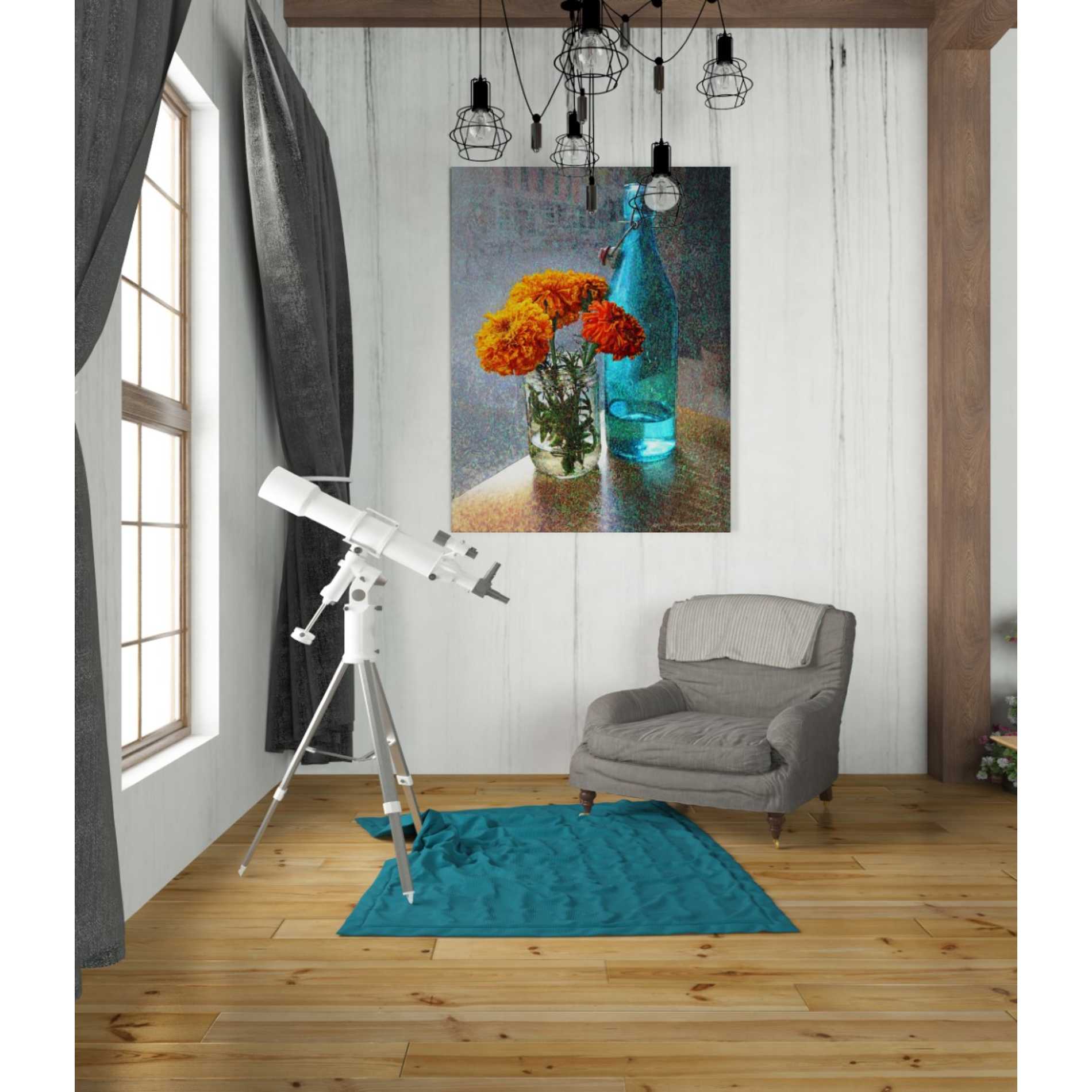 'Aqua Bottle Marigolds Cafe' by Chris Vest, Giclee Canvas Wall Art