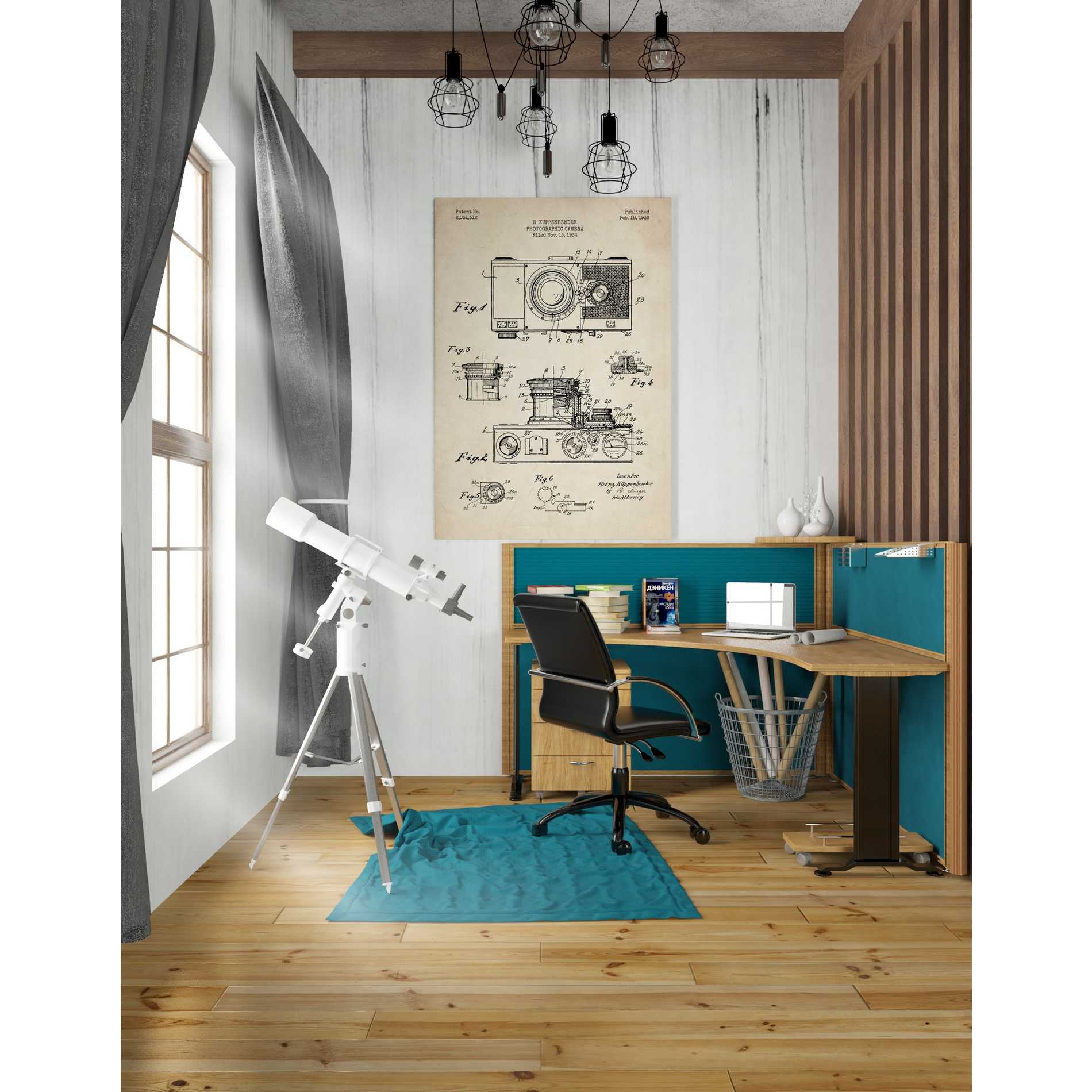 'Camera, 1936 Blueprint Patent Parchment' Canvas Wall Art,26 x 40