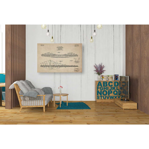 Image of 'Suspension Bridge Blueprint Patent Parchment' Canvas Wall Art,26 x 40