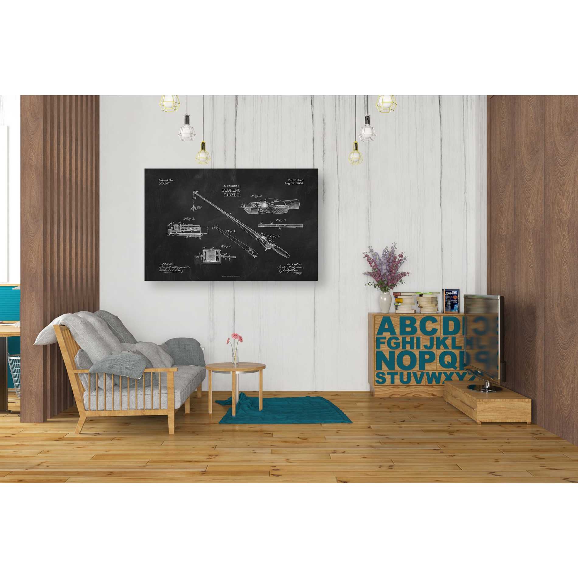 'Fishing Tackle Blueprint Patent Chalkboard' Canvas Wall Art,26 x 40