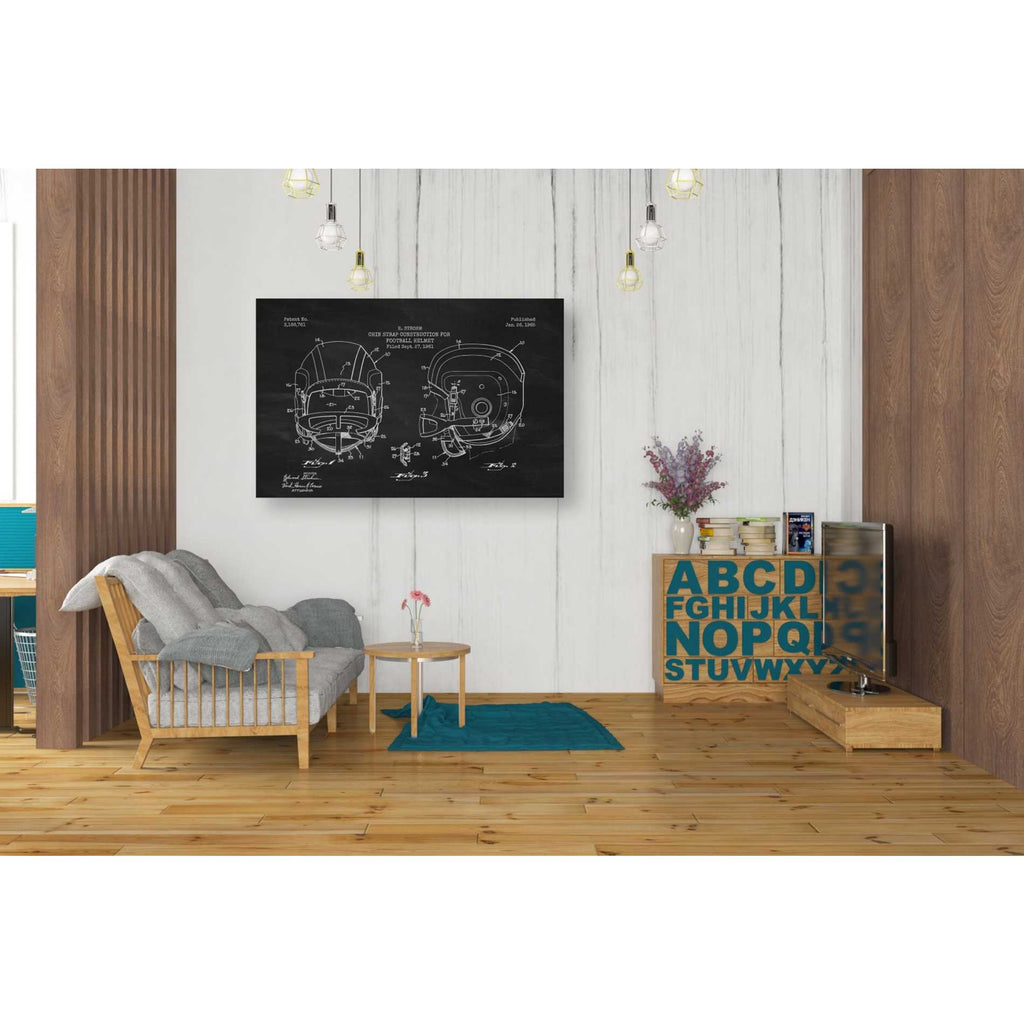 chalkboard football helmet 'Modern Football Helmet Blueprint Chalkboard Patent' Canvas Wall Art
