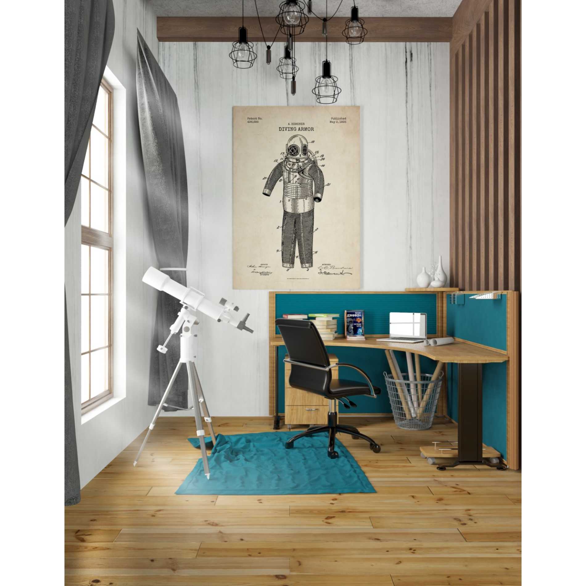 'Diving Armor Blueprint Parchment Patent' Canvas Wall Art,26 x 40