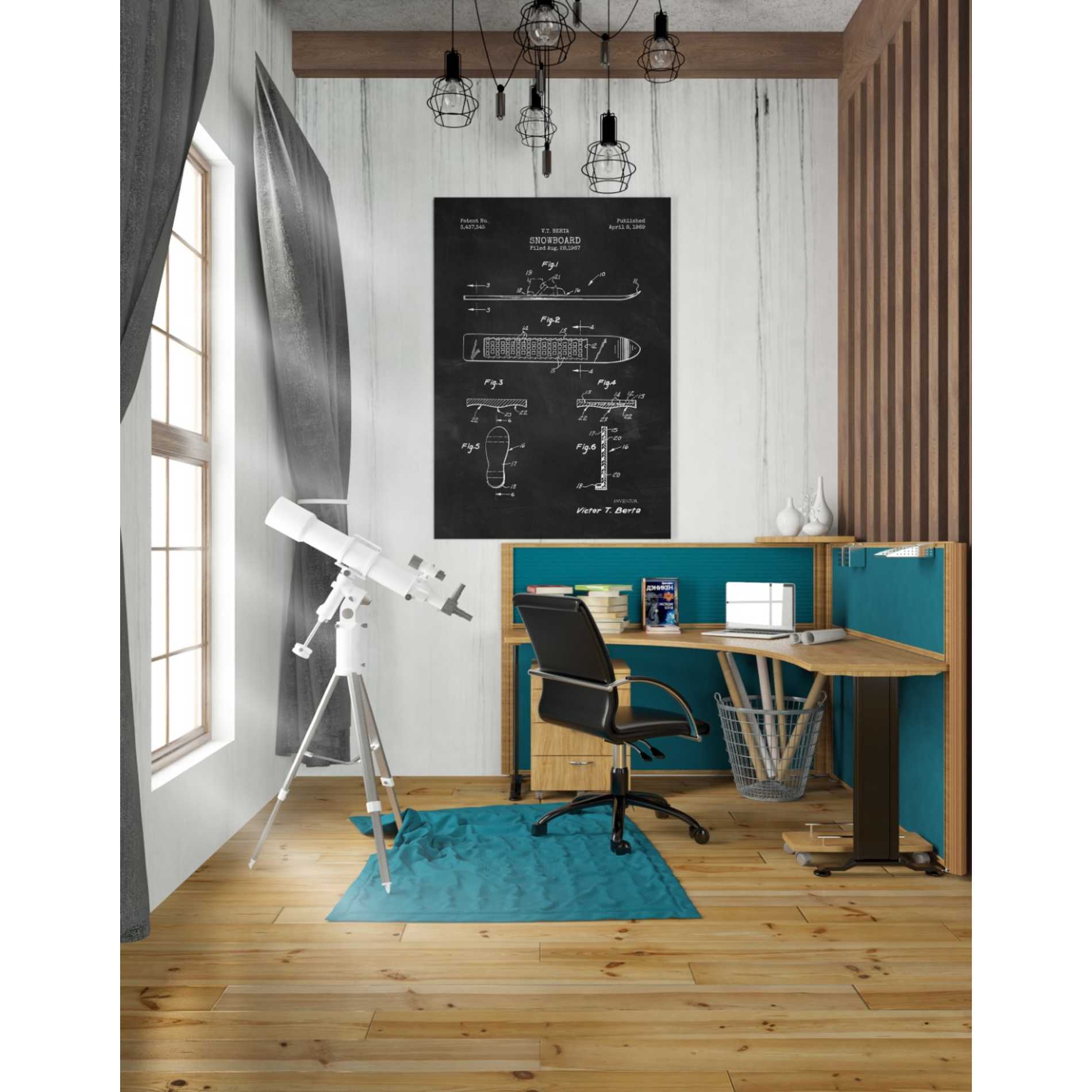 'Snowboard, 1969 Blueprint Chalkboard Patent' Canvas Wall Art,,26 x 40