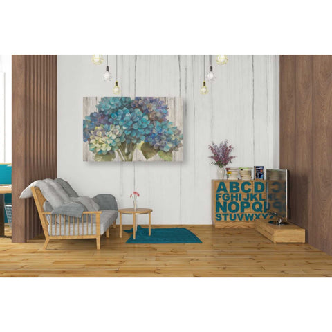 Image of 'Turquoise Hydrangea on Barn Board' by Albena Hristova, Canvas Wall Art,40 x 26