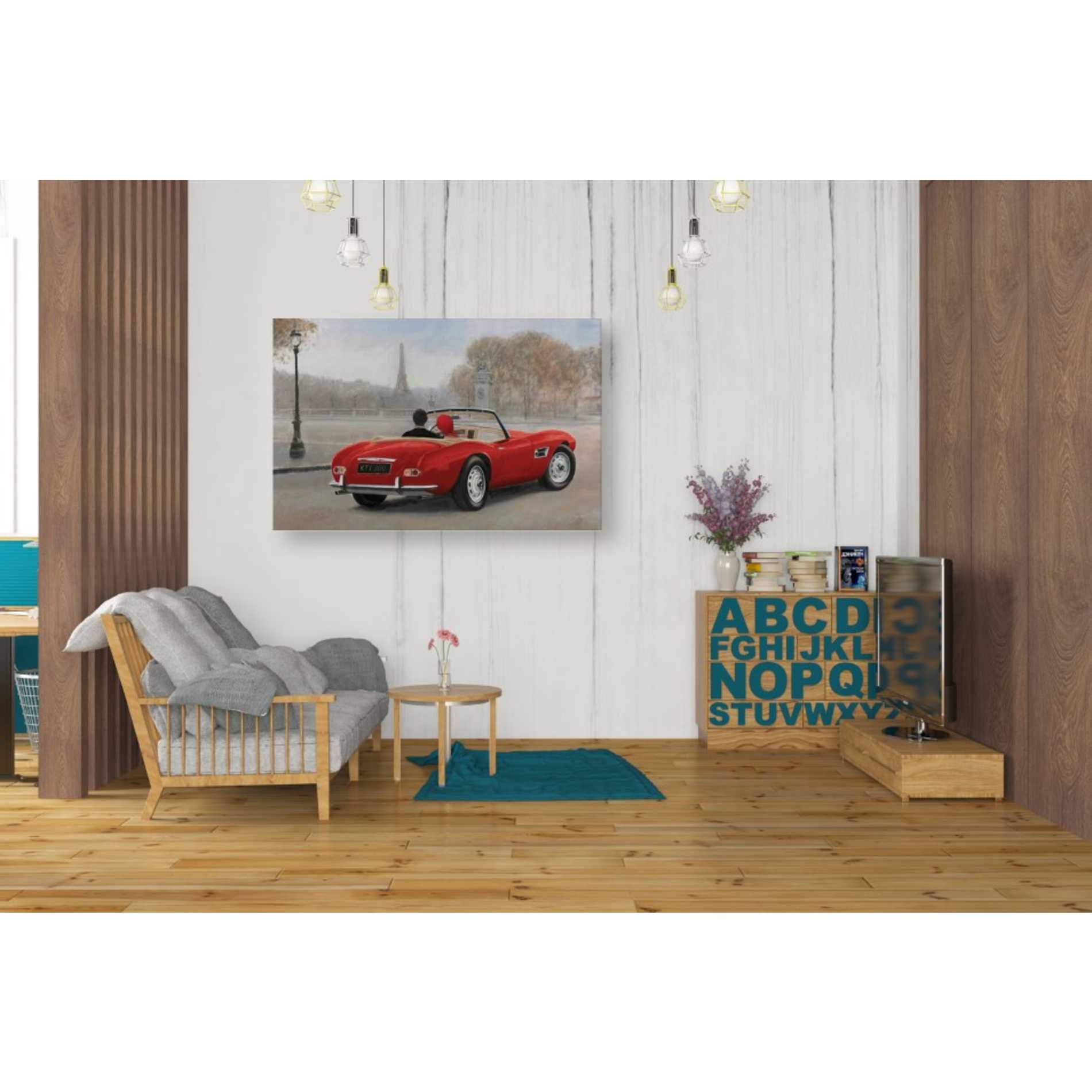 'A Ride in Paris III Red Car' by Marco Fabiano, Canvas Wall Art,40 x 26