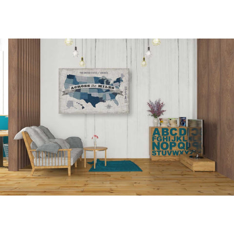 Image of 'USA Modern Vintage Blue Grey with Words' by Michael Mullan, Canvas Wall Art,40 x 26