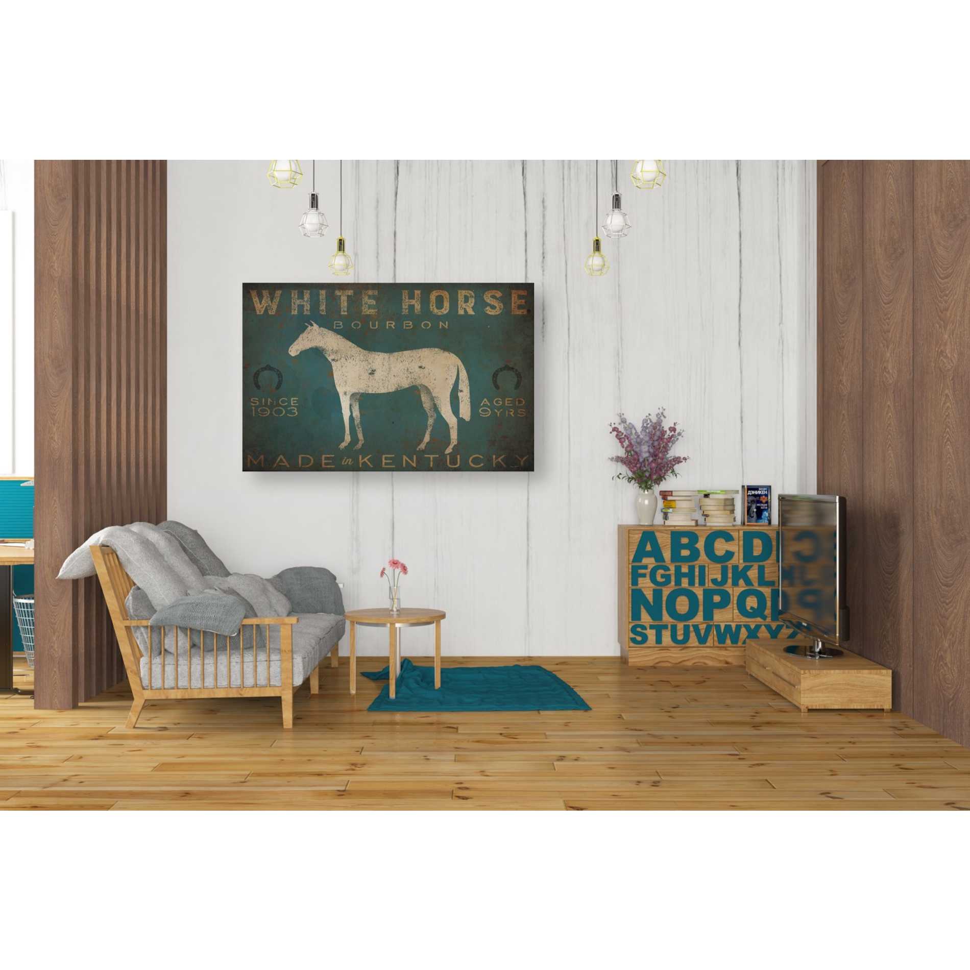 'White Horse with Words Blue' by Ryan Fowler, Canvas Wall Art,26 x 40