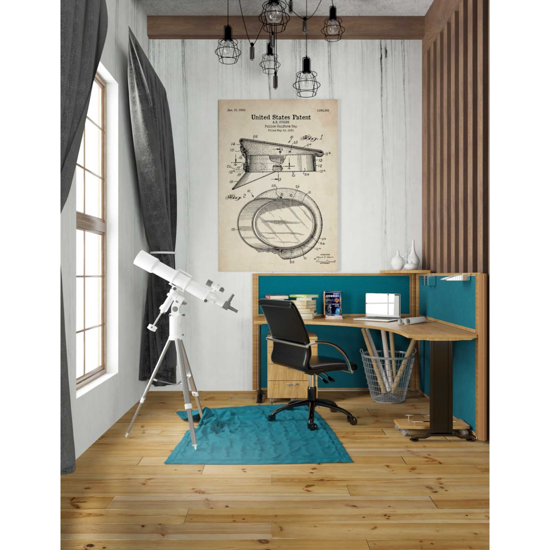 'Police Uniform Cap Blueprint Patent Parchment' Canvas Wall Art,26 x 40