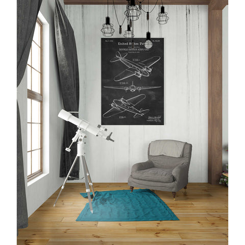 Image of 'Double Decker Airplane Blueprint Patent Chalkboard' Canvas Wall Art,26 x 40