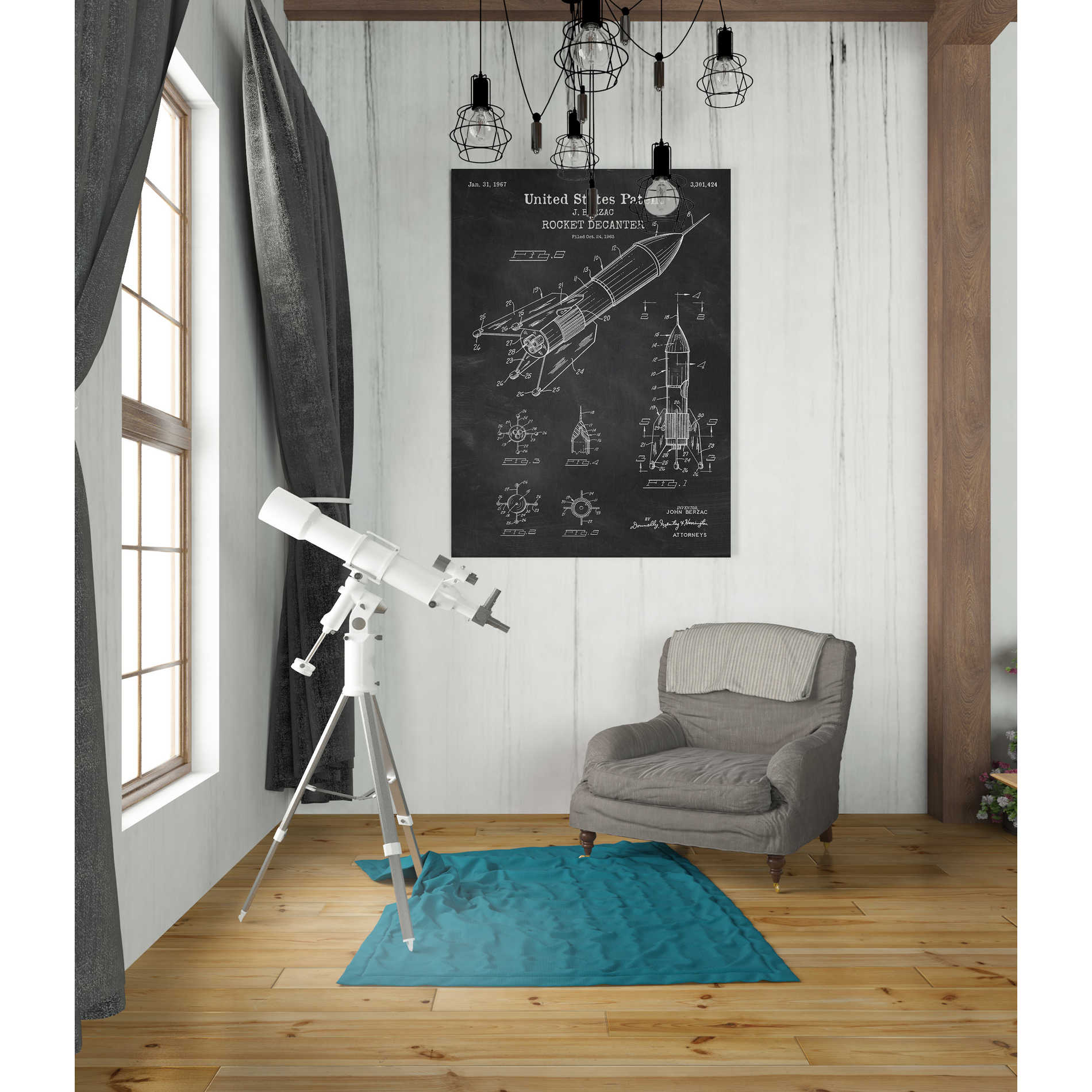 'Rocket Ship Blueprint Patent Chalkboard' Canvas Wall Art,26 x 40