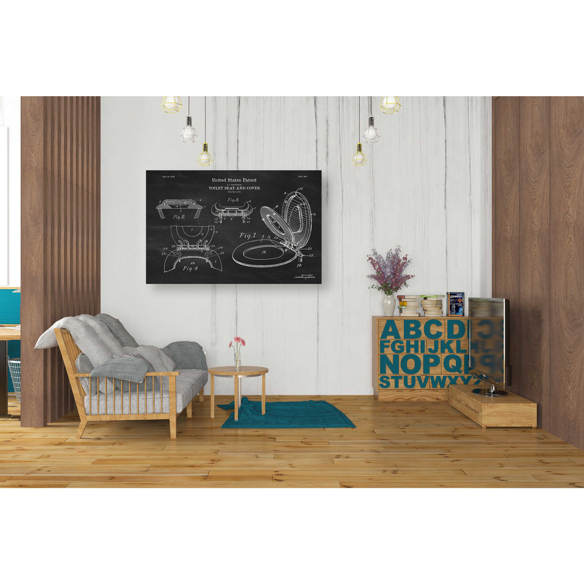 'Toilet Seat Cover Blueprint Patent Chalkboard' Canvas Wall Art,40 x 26