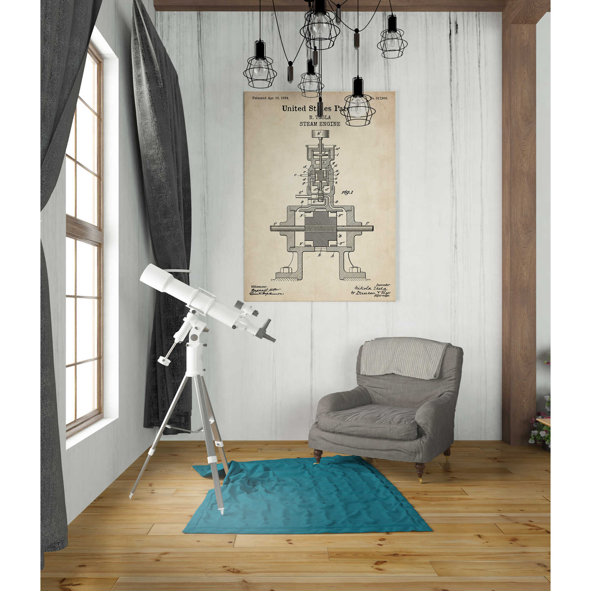 'Tesla Steam Engine Blueprint Patent Parchment' Canvas Wall Art,26 x 40