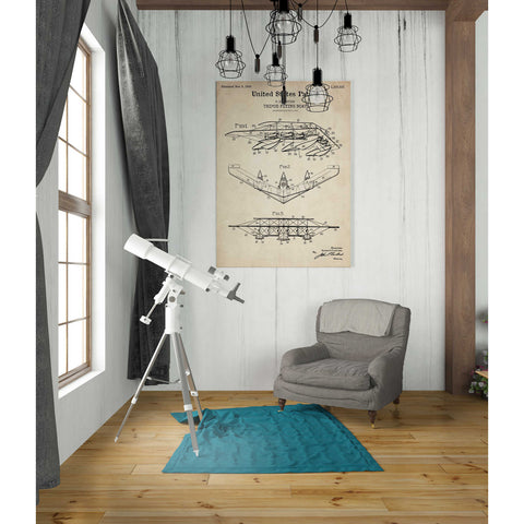 Image of 'Tripod Flying Boat Blueprint Patent Parchment' Canvas Wall Art,26 x 40