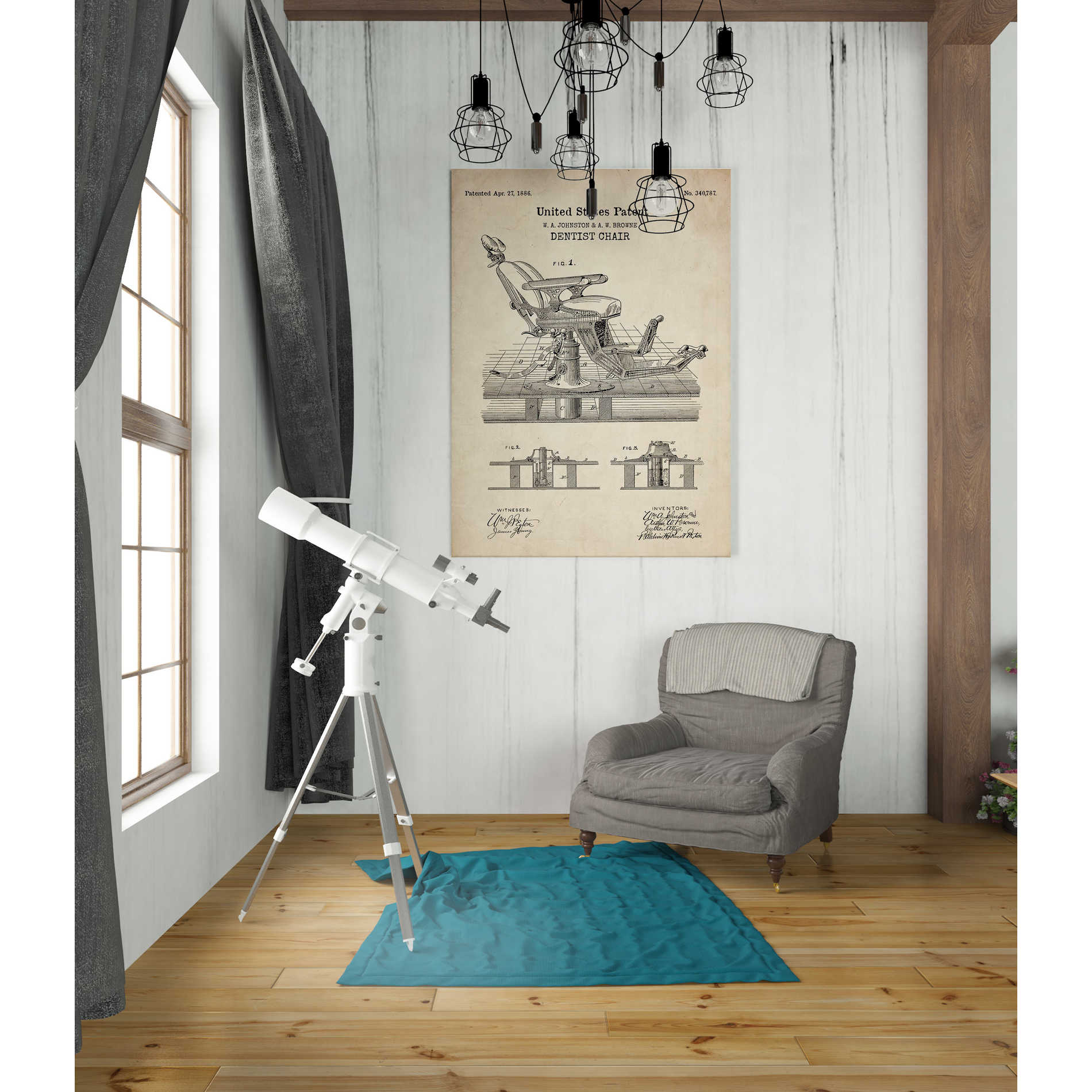 'Dentist Chair Blueprint Patent Parchment' Canvas Wall Art,26 x 40